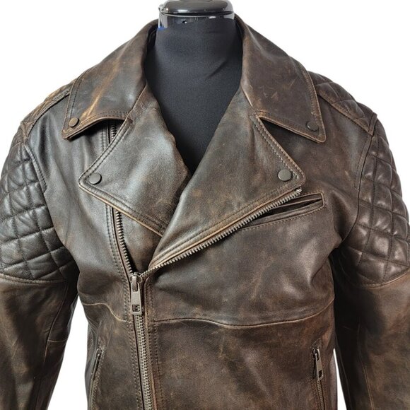 ASOS Design Oversized Biker Jacket - Real Leather with Stitch Detail - Picture 1 of 16